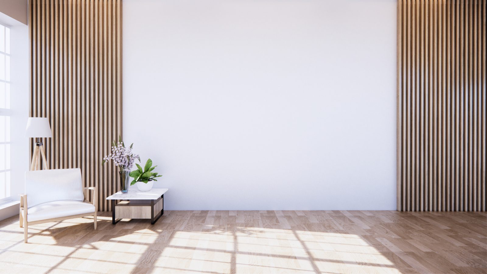 Jasny, minimalistyczny salon z jasną podłogą