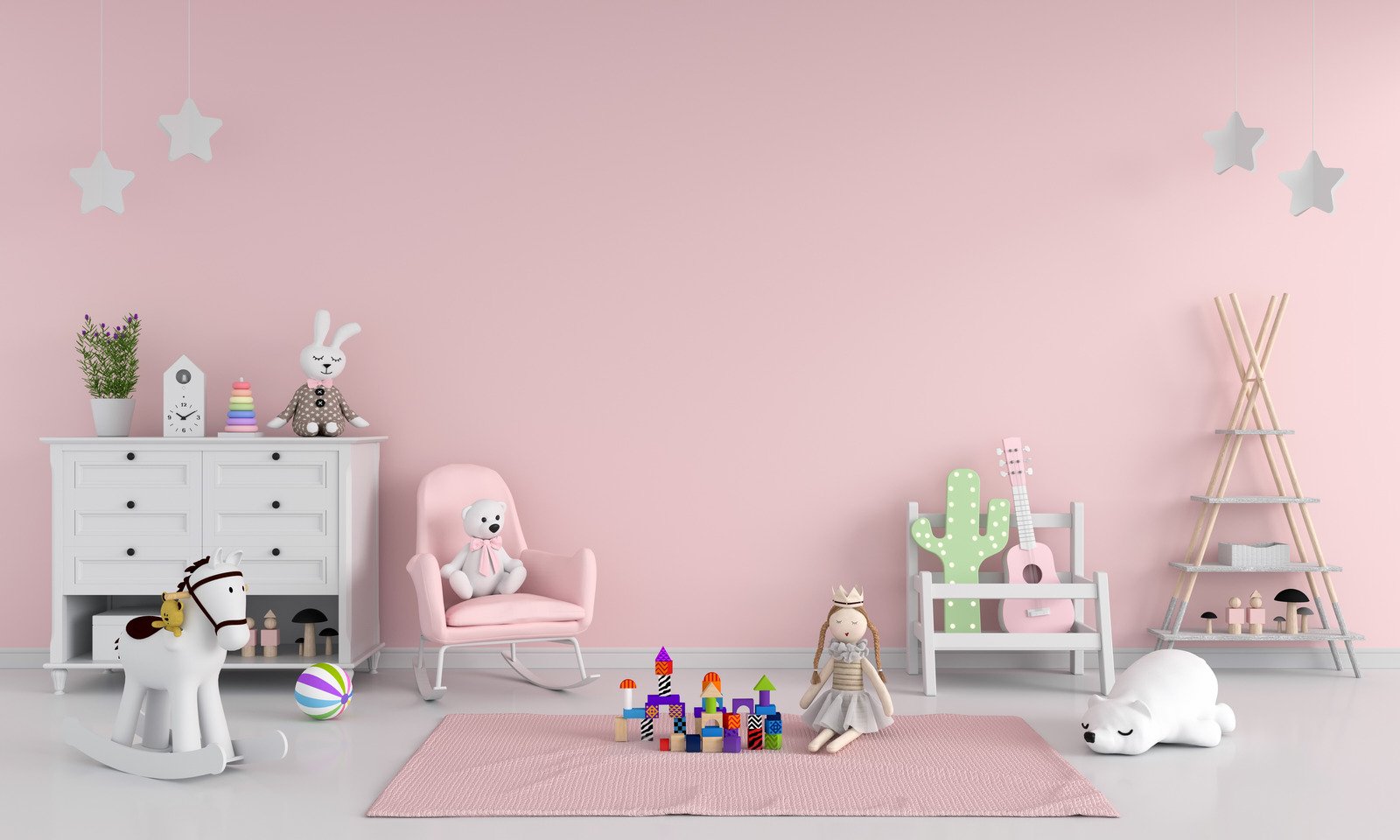 zabawki, różowy dywan